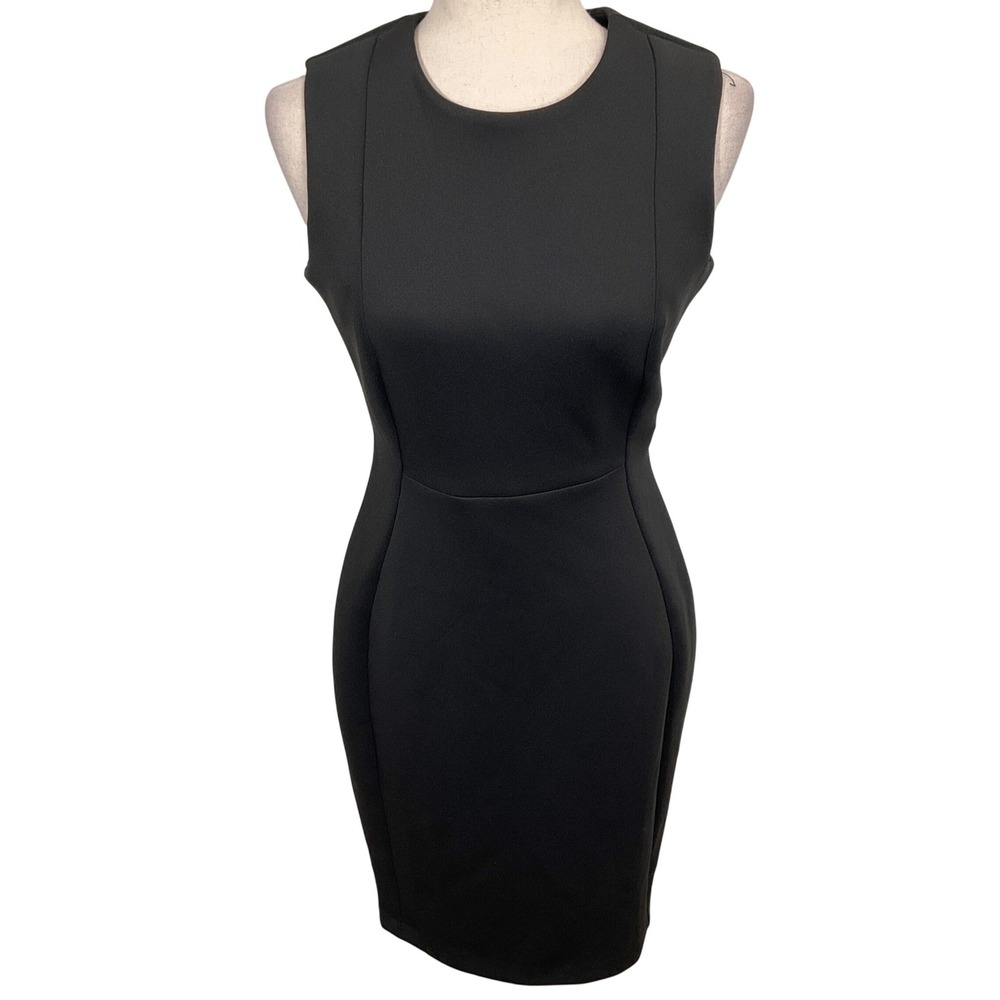 Calvin Klein Dress Womens 4 Black Sleeveless Sheath Gold Zip NEW